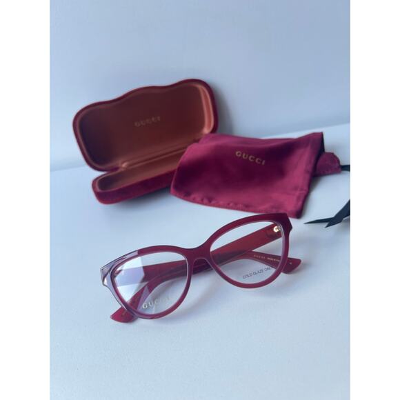 NEW Gucci GG1581O Raspberry Red Cat Eye Eyeglasses Frames - Picture 2 of 8
